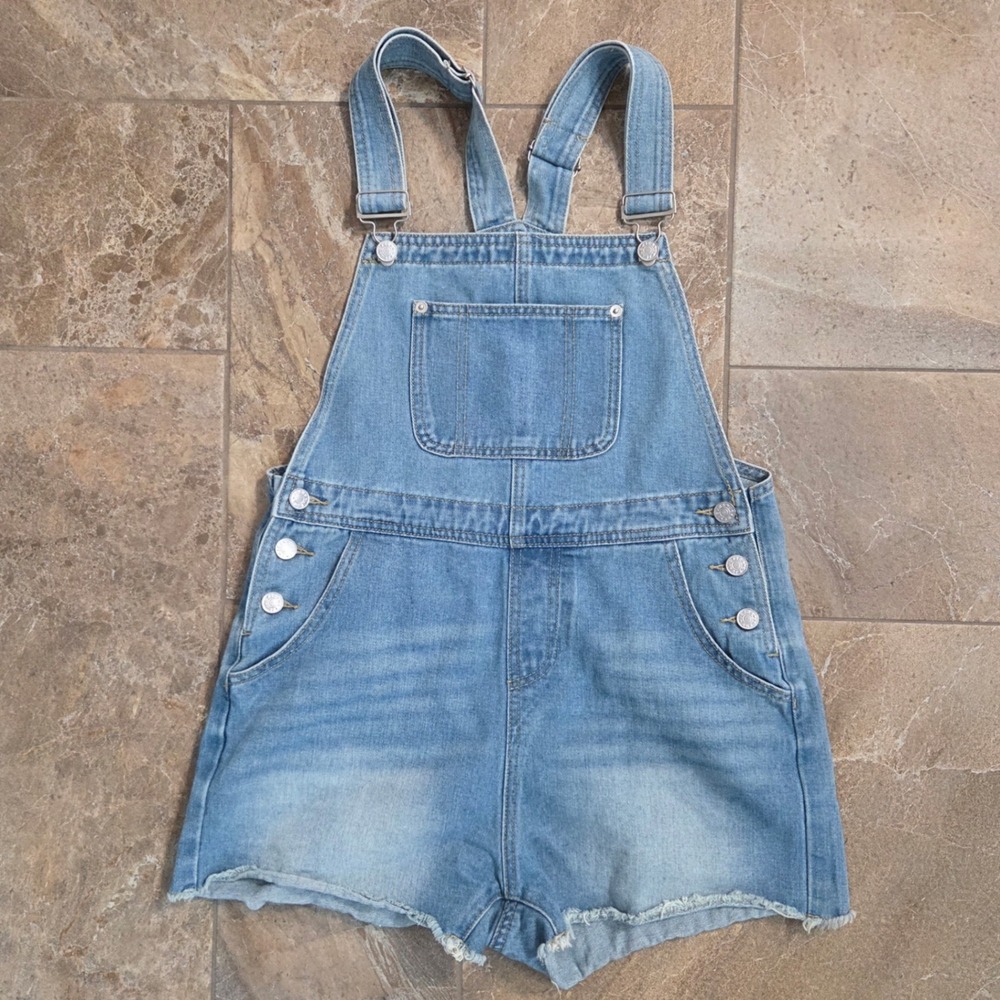 Jeans Womens Denim Short Overalls Light Wash Raw Hem Shortalls Small Summer